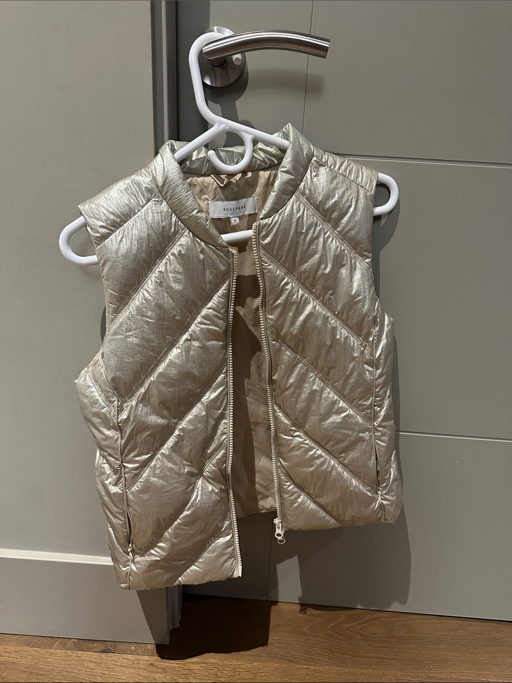Sea New York Metallic Cream Quilted Puffer Vest - Sleeveless Zip Front